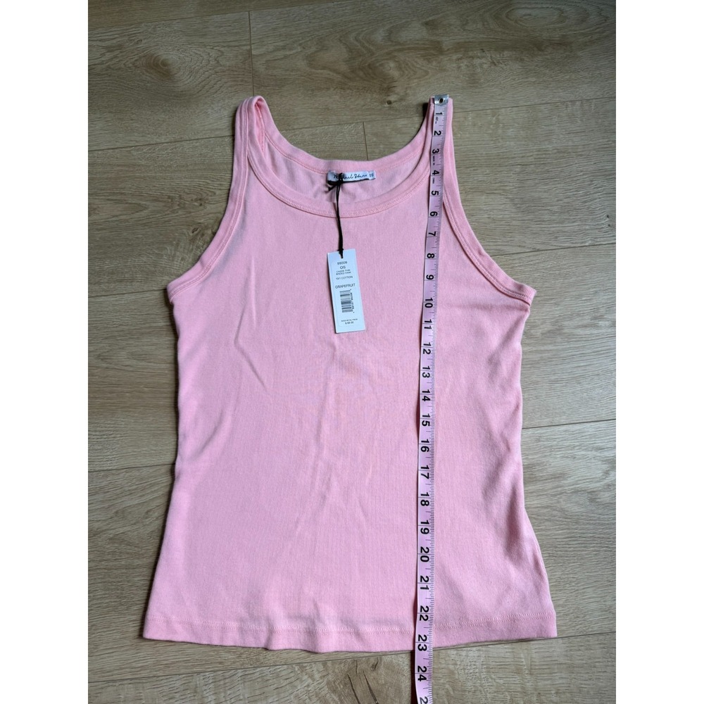 NWT Michael Stars cassie thin binded tank top 1x1 cotton pink grapefruit sz OS - Picture 5 of 7